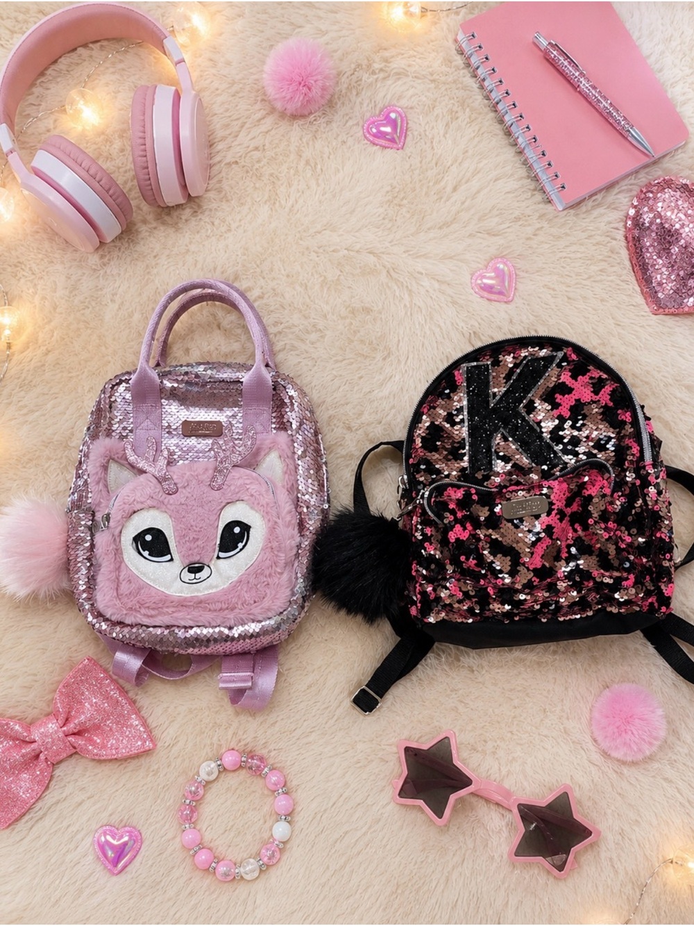 Kids Sequin Fox Mini Backpack and K Initial Mini Backpack